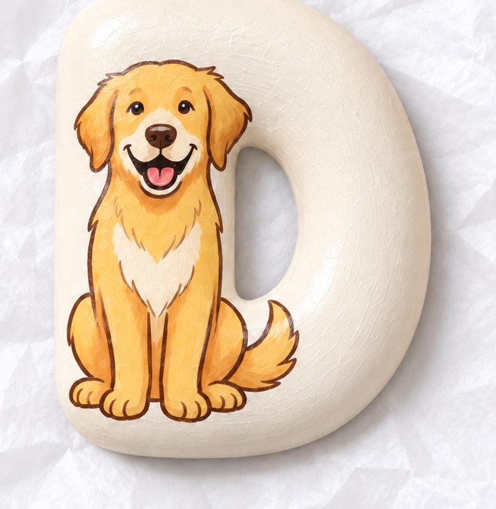 Letter D with a golden retriever